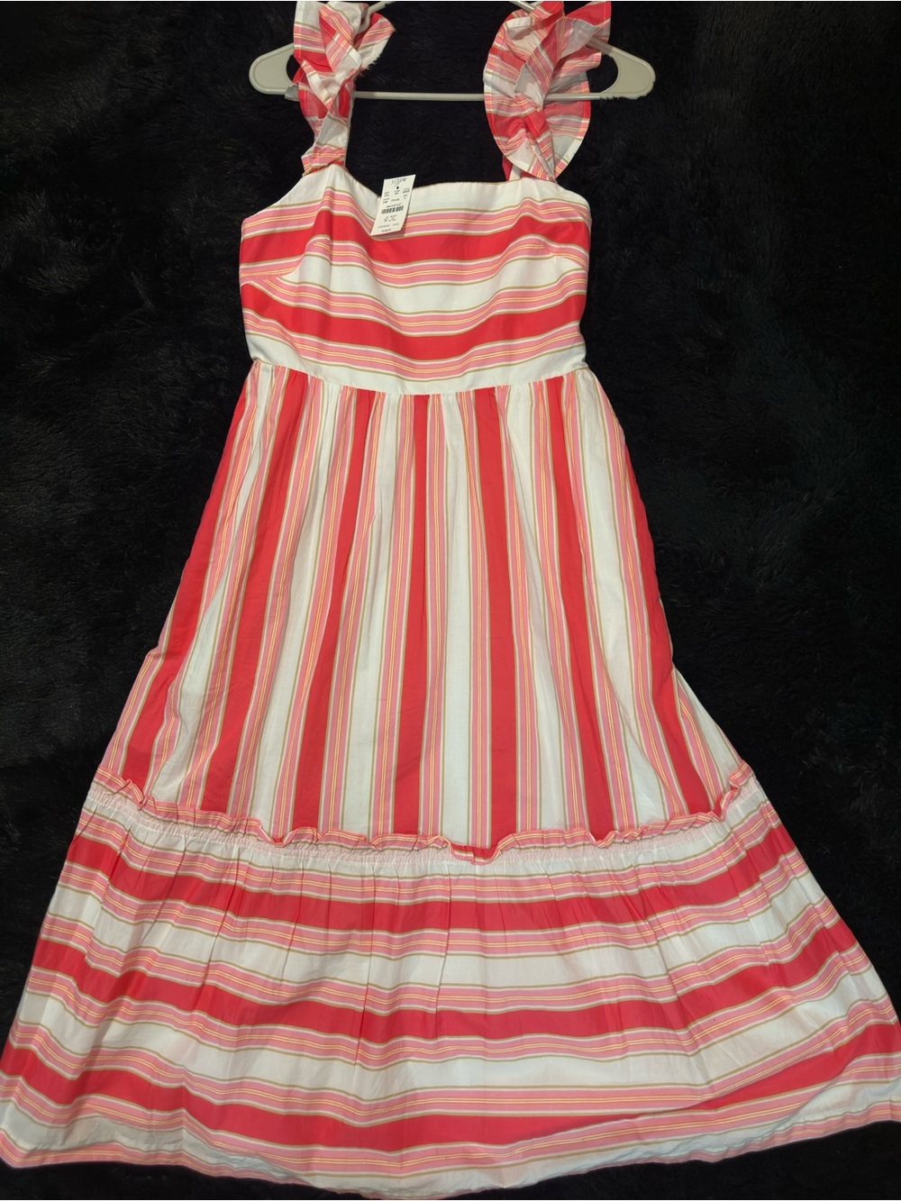 J. Crew Coral and White Striped Ruffle-Shoulder Sundress